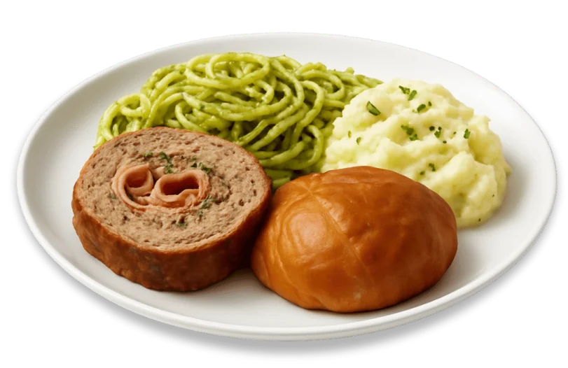 Rollo de carne con pure de papa